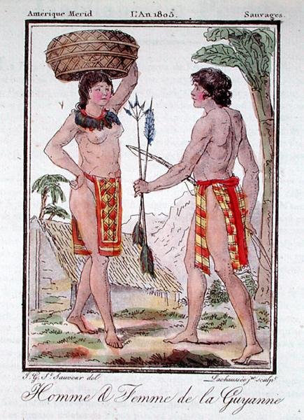 Indiánok Francia Guyanából, az Encyclopedie des Voyages-ből, ifjabb Lachausee metszetében alkotó: Jacques (after) Grasset de Saint Sauveur