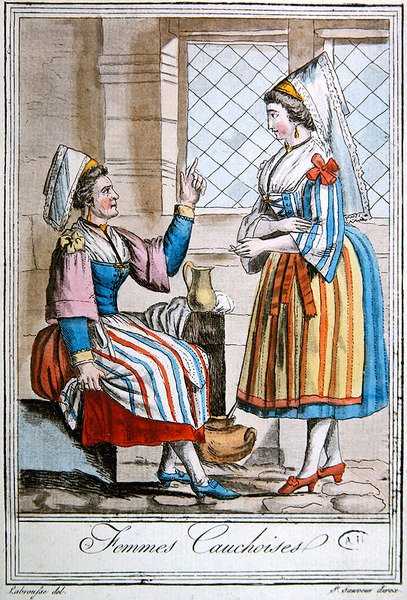 Nők a normandiai Caux régióból, illusztráció az „Encyclopedie des Voyages”-ből, Labrousse metszete alkotó: Jacques (after) Grasset de Saint Sauveur