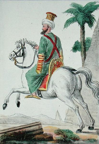 Egy mameluk Kairóból Egyiptomból 1801-ben, a művész illusztrációja a „Voyage Pittoresque dans les Quatre Parts du Monde” című művéből alkotó: Jacques (after) Grasset de Saint Sauveur