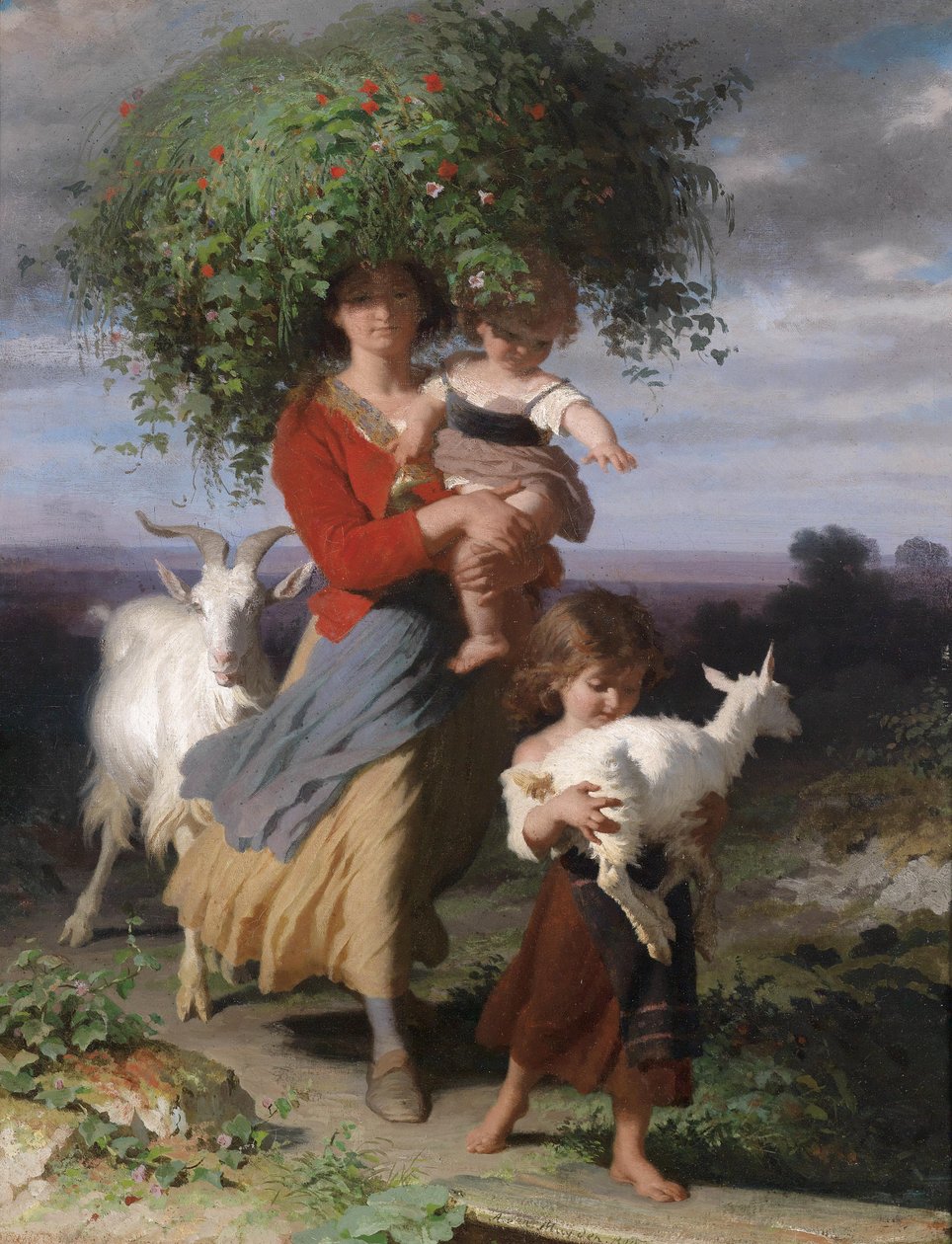 Anya a gyerekekkel hazafelé alkotó: Jacques Alfred van Muyden