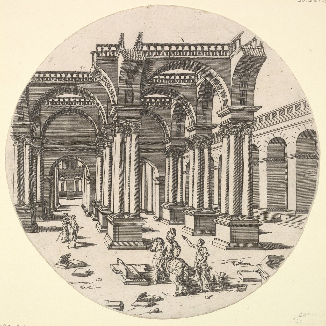 Perspektivikus nézet, Ízisz temploma, 1551. alkotó: Jacques Androuet Du Cerceau