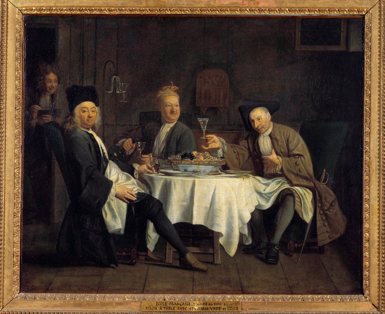 A borivók egyszer azt mondták Alexis Piron (1689-1773) költő az asztalnál barátaival, Jean Joseph Vade-dal (1720-1757) és Charles Colle-lal (1709-1783) Jacques Antreau (1657-1745) festménye: 18. századi nap. 0,54x0,66 m alkotó: Jacques Antreau