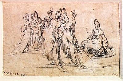Nők csoportja (toll és tinta papíron) alkotó: Jacques Bellange