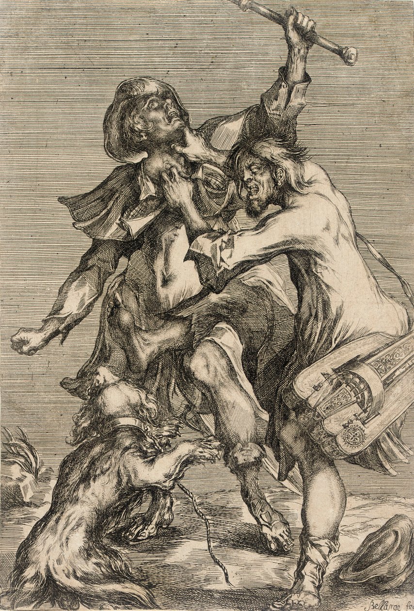 Zarándokot támadó tekerőlantos alkotó: Jacques Bellange