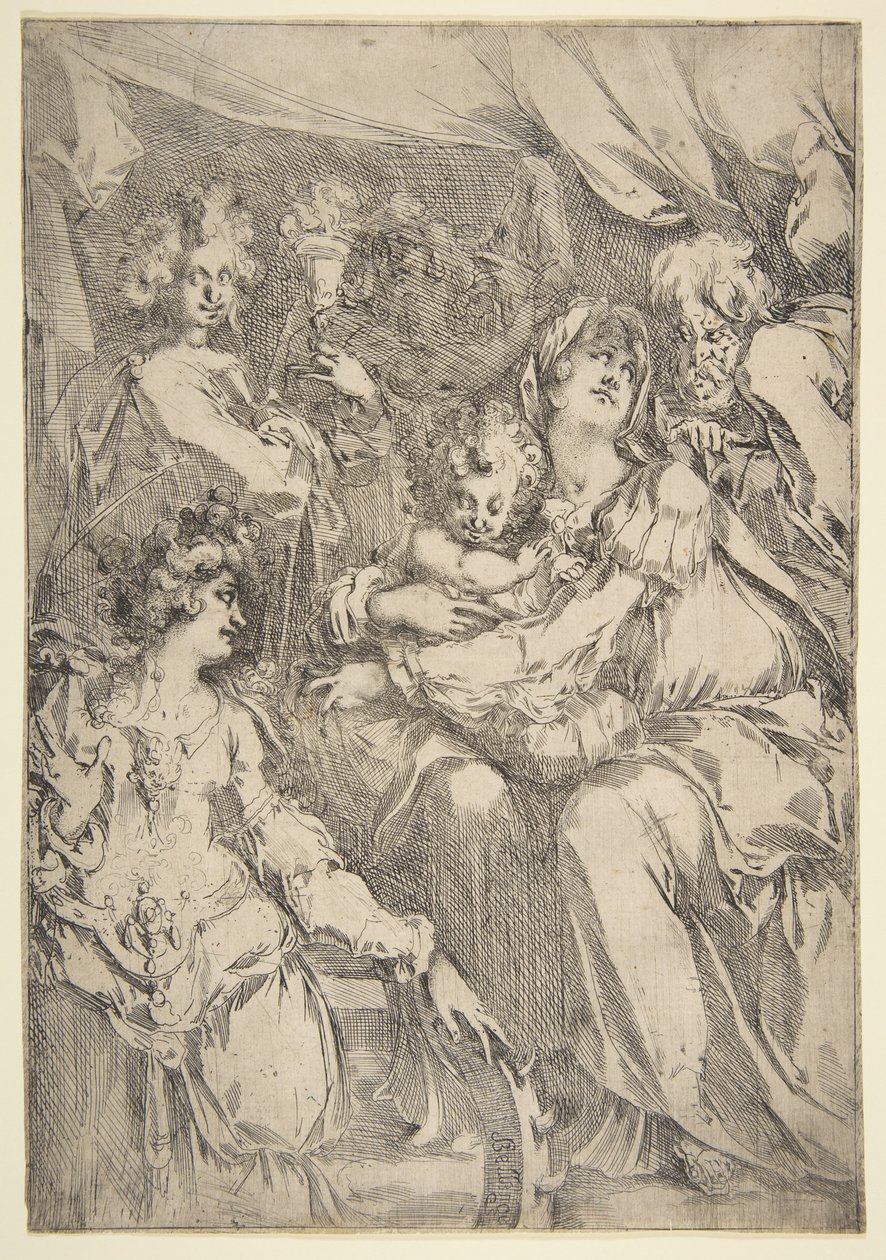 A Szent Család Szent Katalinnal, Szent János evangélistával és egy angyallal, 1612-16. alkotó: Jacques Bellange