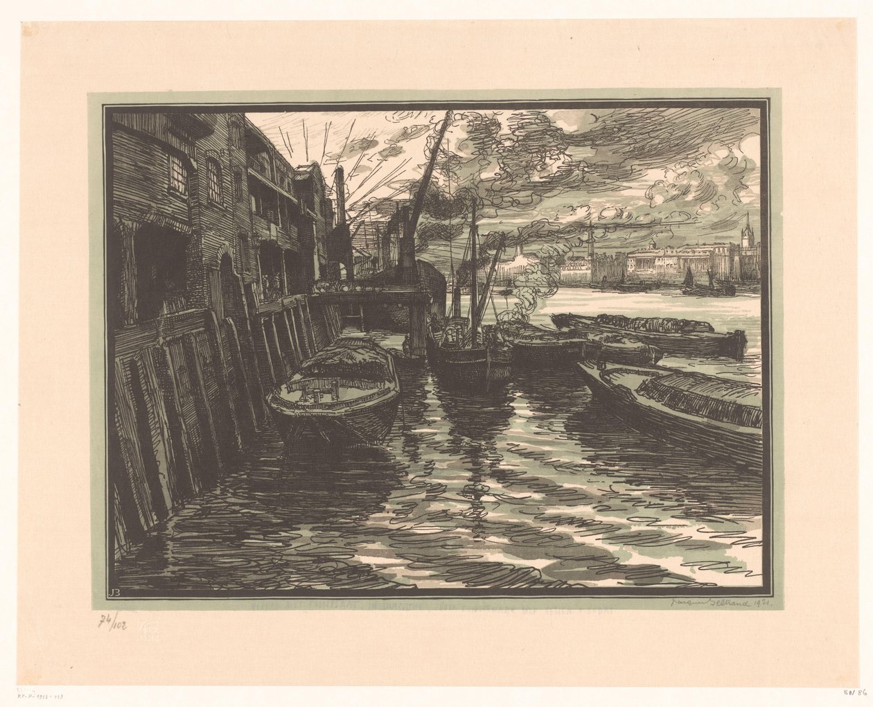 Sloops a Temzén Londonban alkotó: Jacques Beltrand (signed by artist)