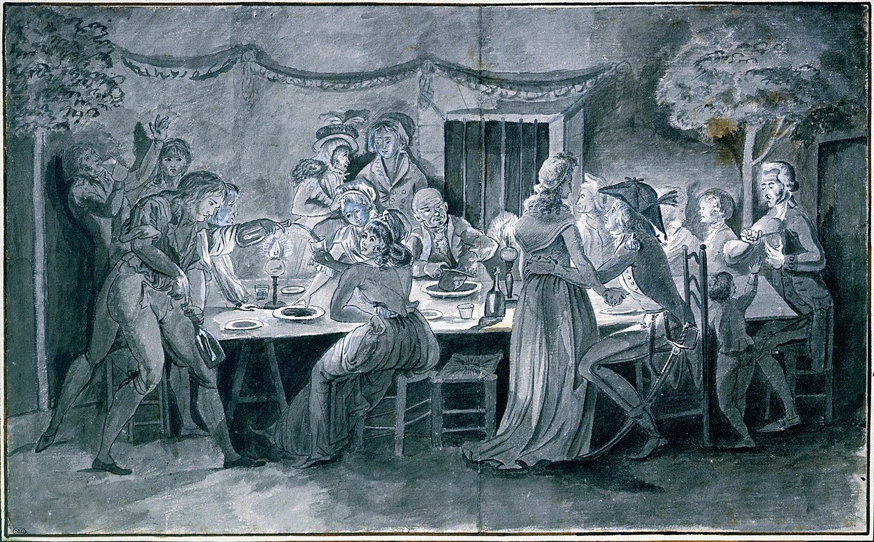 Esküvői vacsora a forradalom idején Jacques Bertaux rajza (1745-1818) Párizs. alkotó: Jacques Bertaux