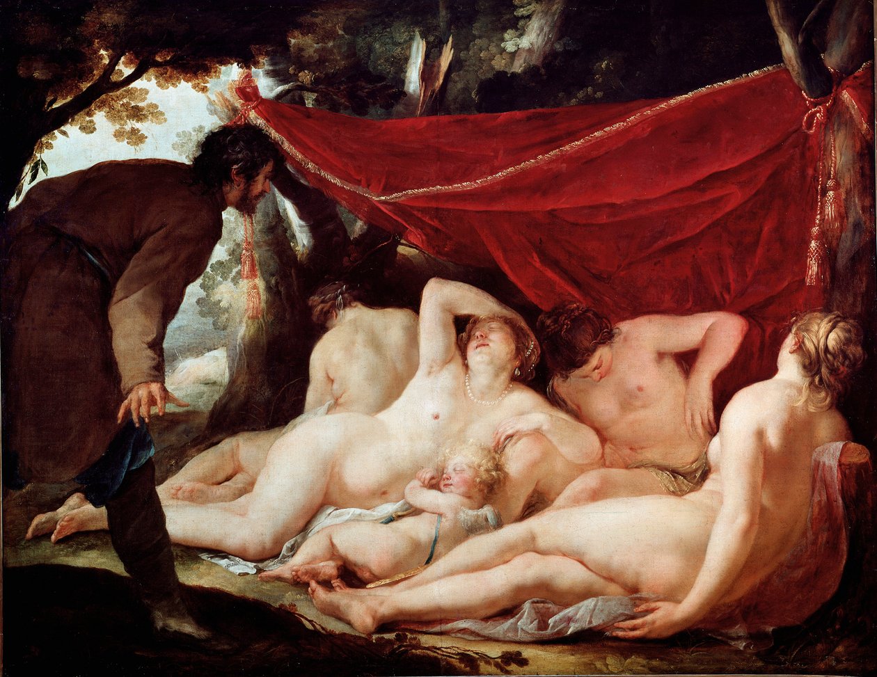 Jöjjön, és a Graces meglepett egy halandó. Jacques Blanchard (1600-1638) festménye. Mérete: 170x218 cm. Louvre múzeum alkotó: Jacques Blanchard