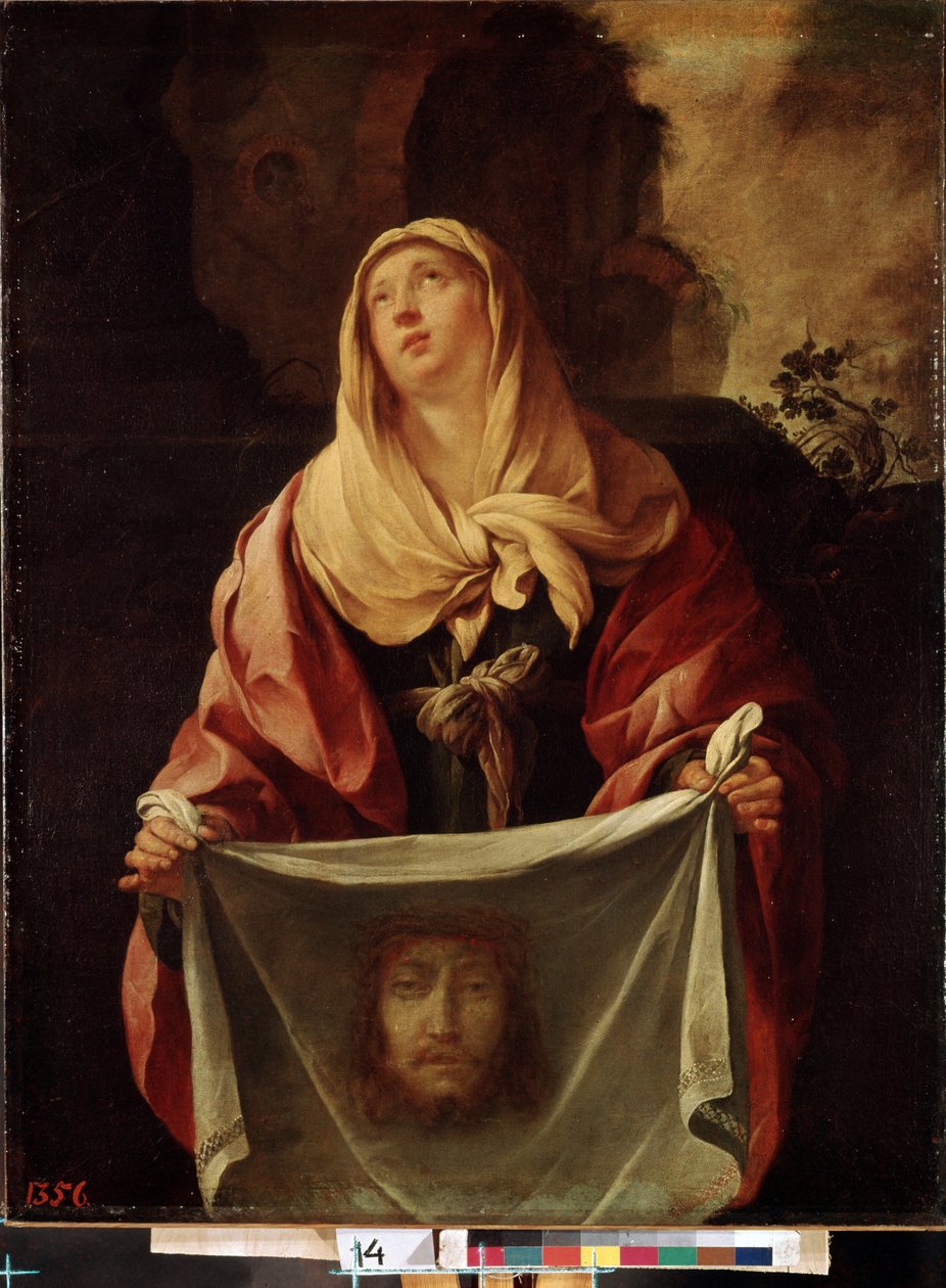 ""Szent Veronika"". A szent fátyol Krisztus arcát jelképezi, akinek verejtékét Veronique letörölte volna a kálváriára való feljutás során. Jacques Blanchard festménye (1600-1638) 1633-1634 Méret: 127x98 cm Ermitázs Múzeum, Szentpétervár (Szent-Péter) alkotó: Jacques Blanchard