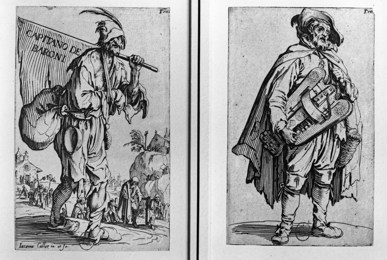 Egy koldus és egy Hurdy-Gurdy játékos alkotó: Jacques Callot