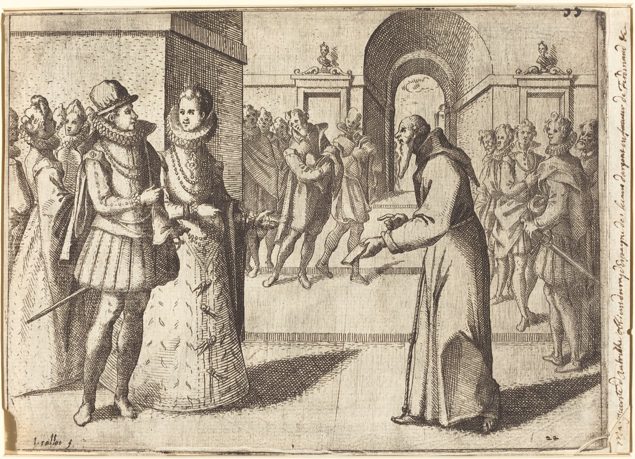 Egy kapucinus, aki a bajor király köszönetét viszi [recto] alkotó: Jacques Callot