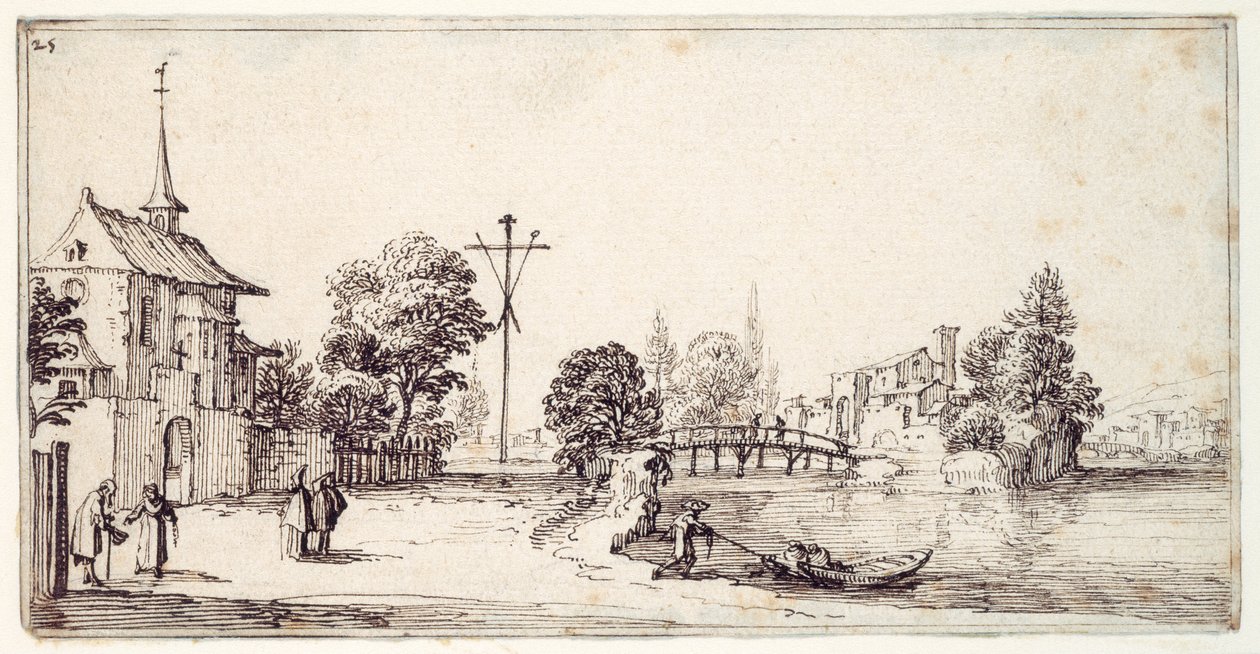 Egy út a folyóparton (toll és barna tinta papíron) alkotó: Jacques Callot