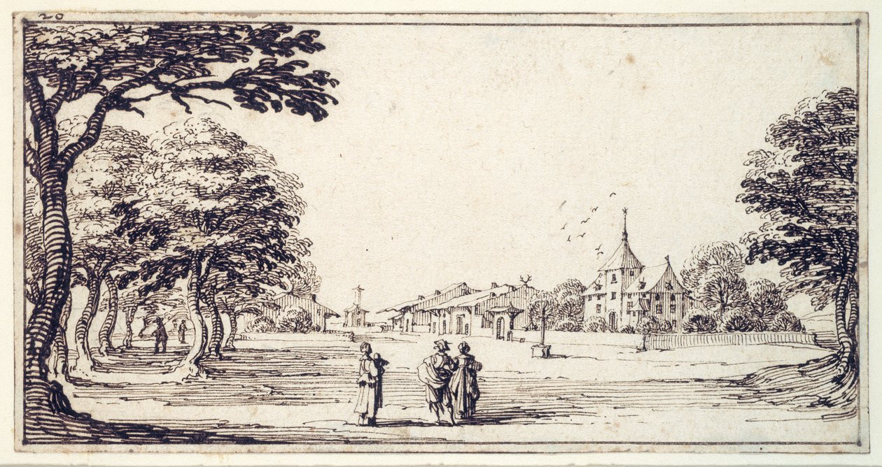 Egy utca Bainville-sur-Madonban, Callot házával (toll és barna tinta papíron) alkotó: Jacques Callot