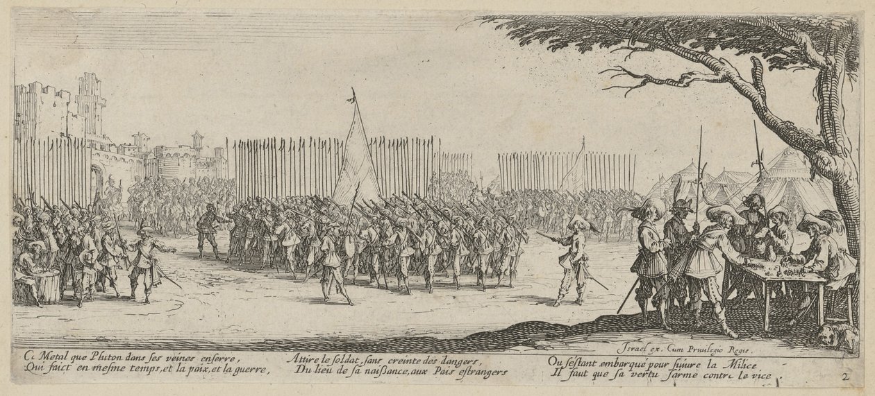 Csapatok toborzása, a „Háború borzalmai” sorozat 2. lapja alkotó: Jacques Callot