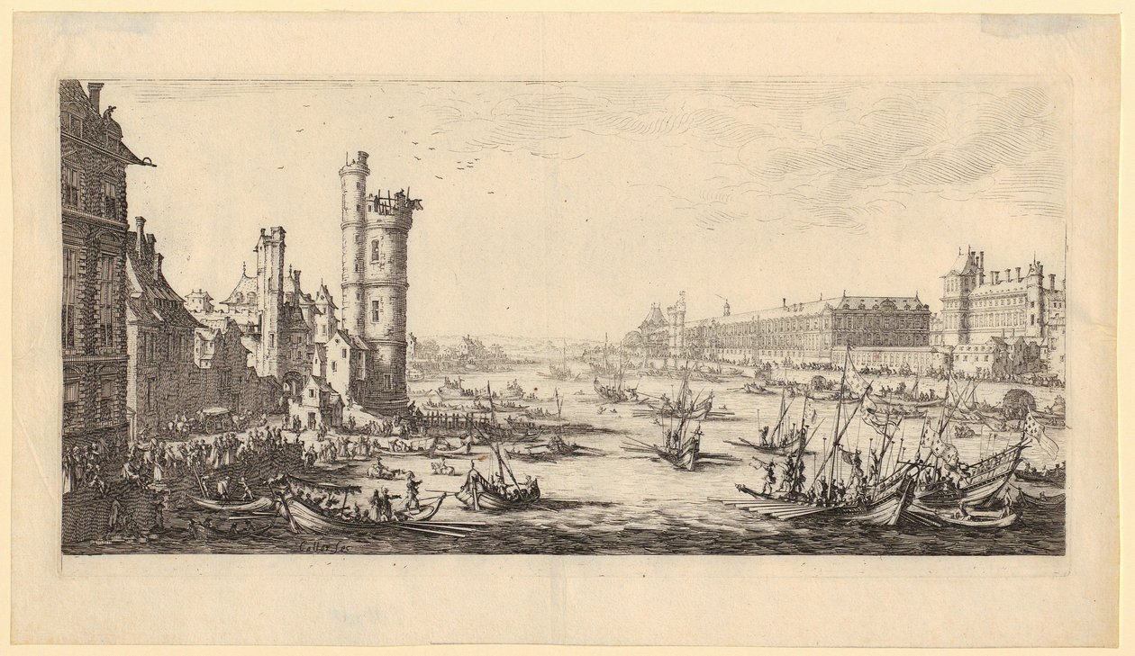 A Louvre-ra nyíló kilátás, az „A két nagy párizsi kilátás” sorozat 1. lapja alkotó: Jacques Callot