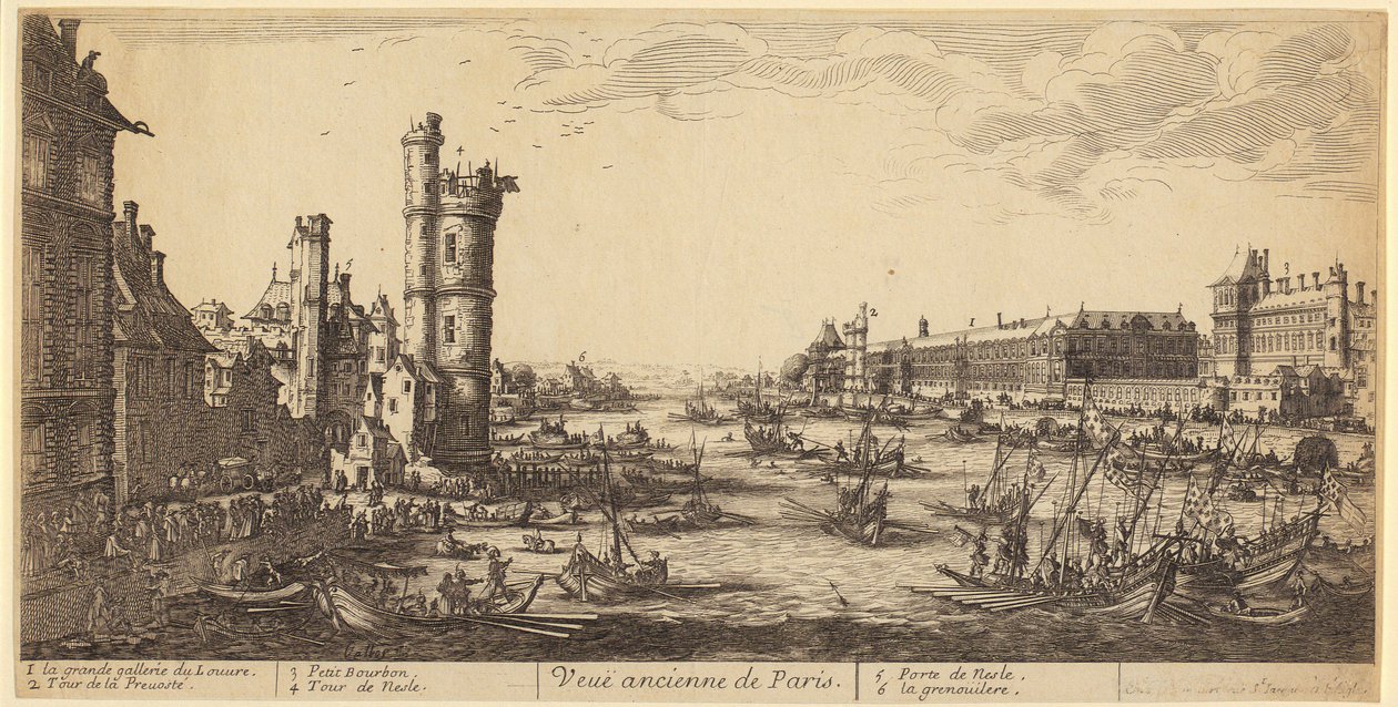 A Louvre látképe, 1. lap a „Párizs két nagy látképe” sorozatból alkotó: Jacques Callot