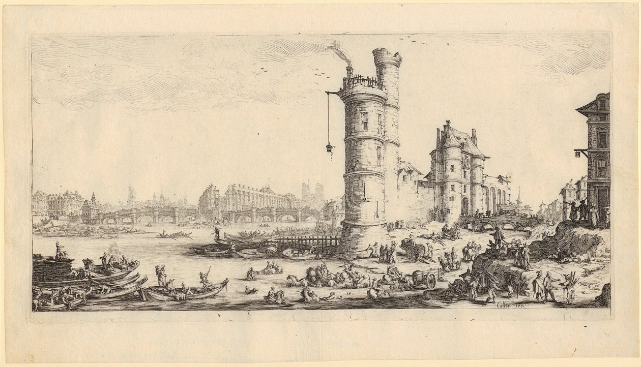 A Pont-Neuf látképe, „Párizs két nagy látképe” sorozat 2. lapja alkotó: Jacques Callot