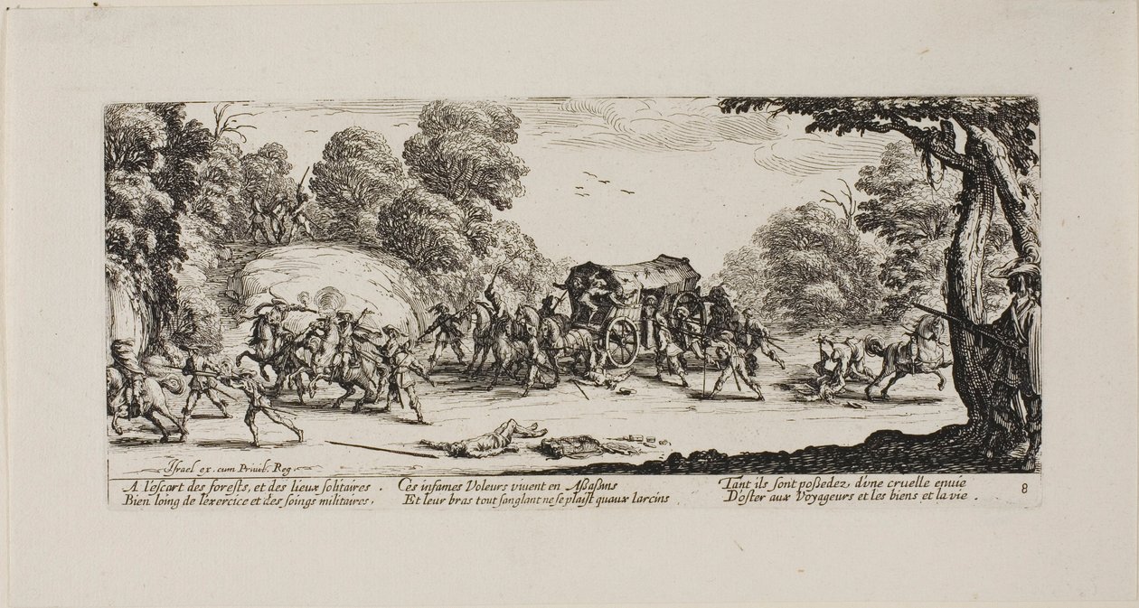 Attack on the Coach, nyolcas lemez a The Miseries of War-ból alkotó: Jacques Callot