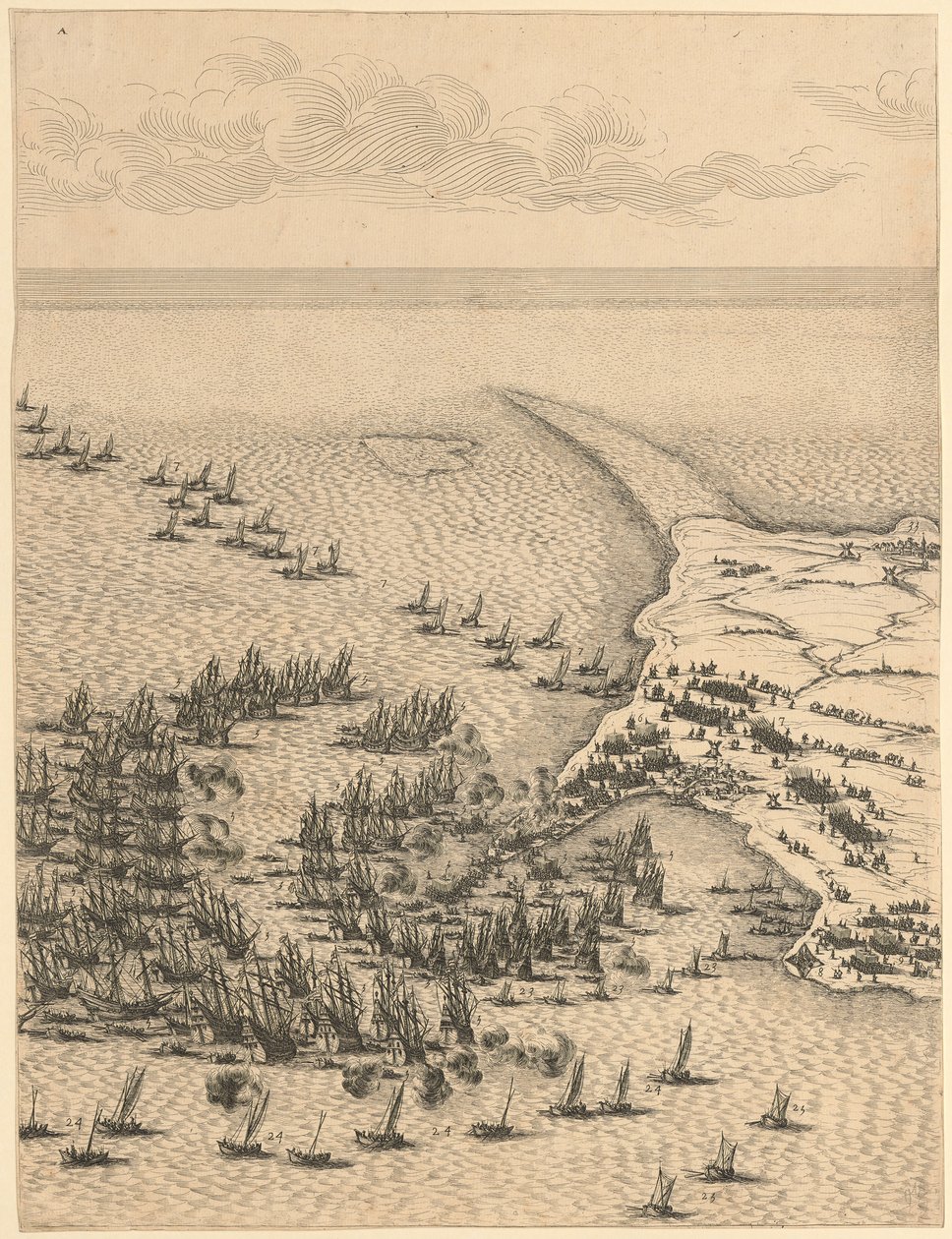 Részlet a „Szent Márton erődjének ostroma az Île de Ré-szigeten” című műből alkotó: Jacques Callot