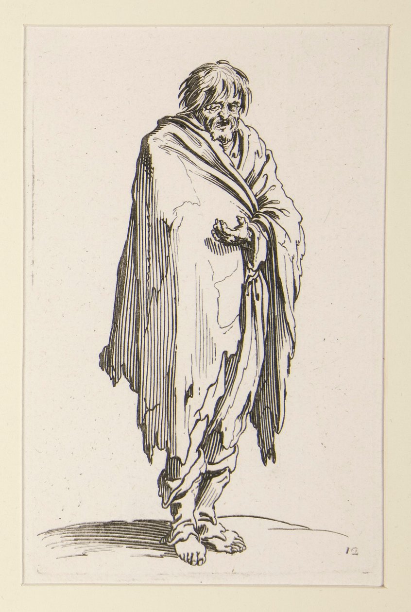 Csupaszfejű, patkolatlan lábú koldus a The Beggars-ből alkotó: Jacques Callot