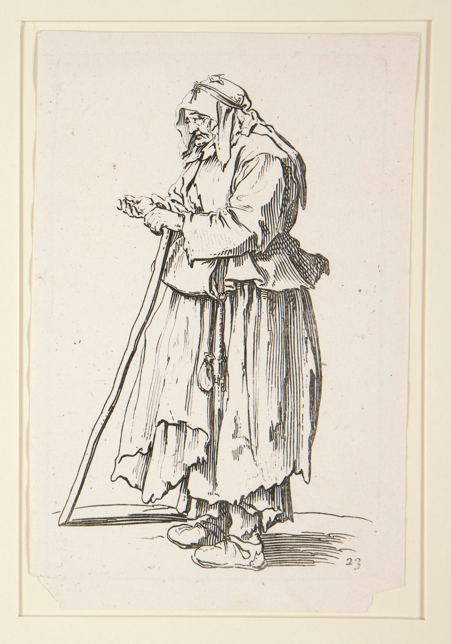 Alamizsnát kapó koldusasszony a koldusoktól alkotó: Jacques Callot