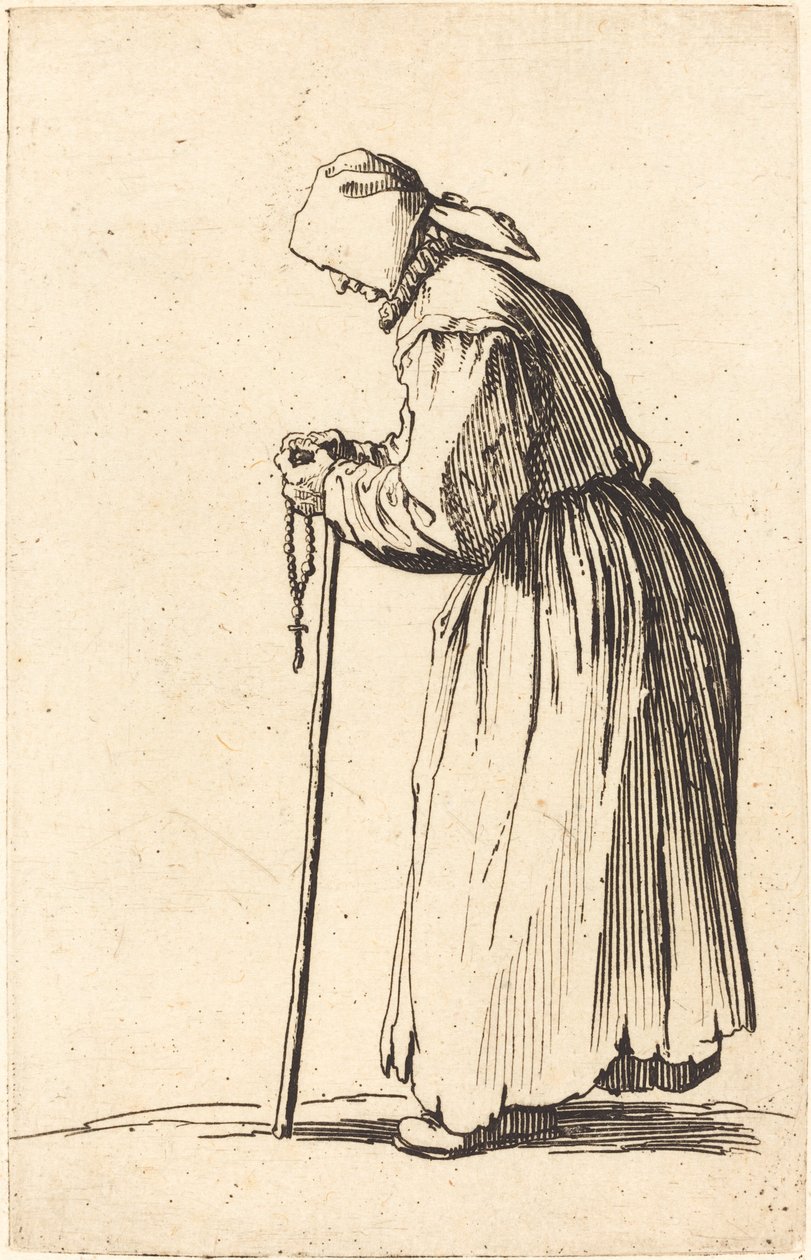 Koldusasszony rózsafüzérrel alkotó: Jacques Callot