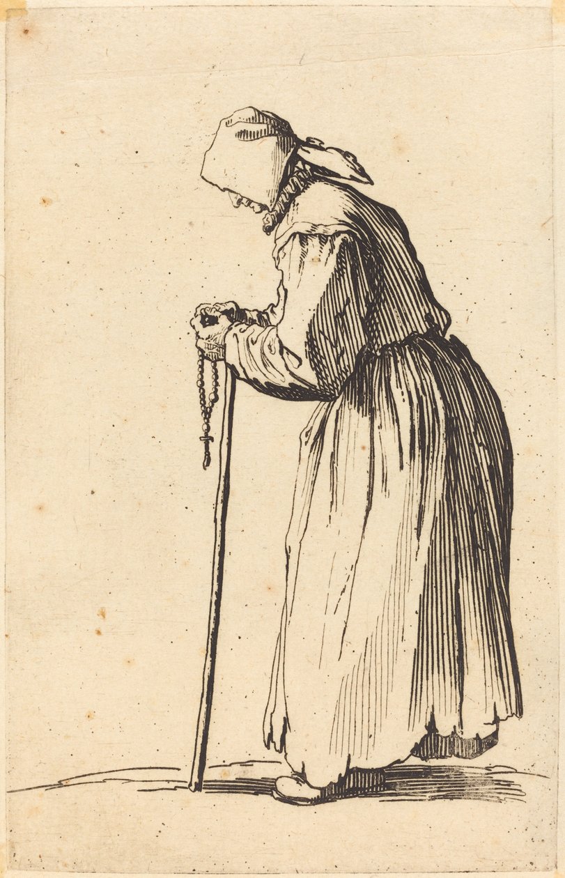 Koldusasszony rózsafüzérrel alkotó: Jacques Callot