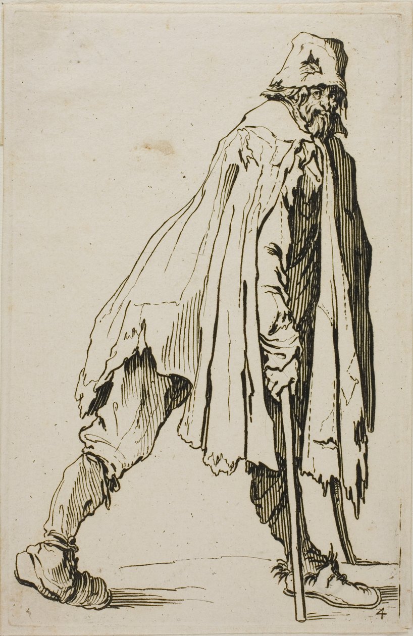 Mankós koldus kalapot viselő, négyes tányér a The Beggars-től alkotó: Jacques Callot