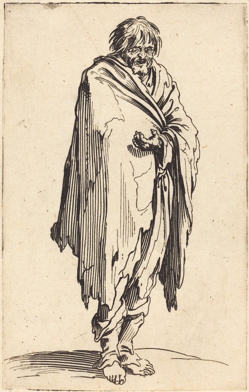 Csupasz fejű és lábú koldus, 1622 körül alkotó: Jacques Callot