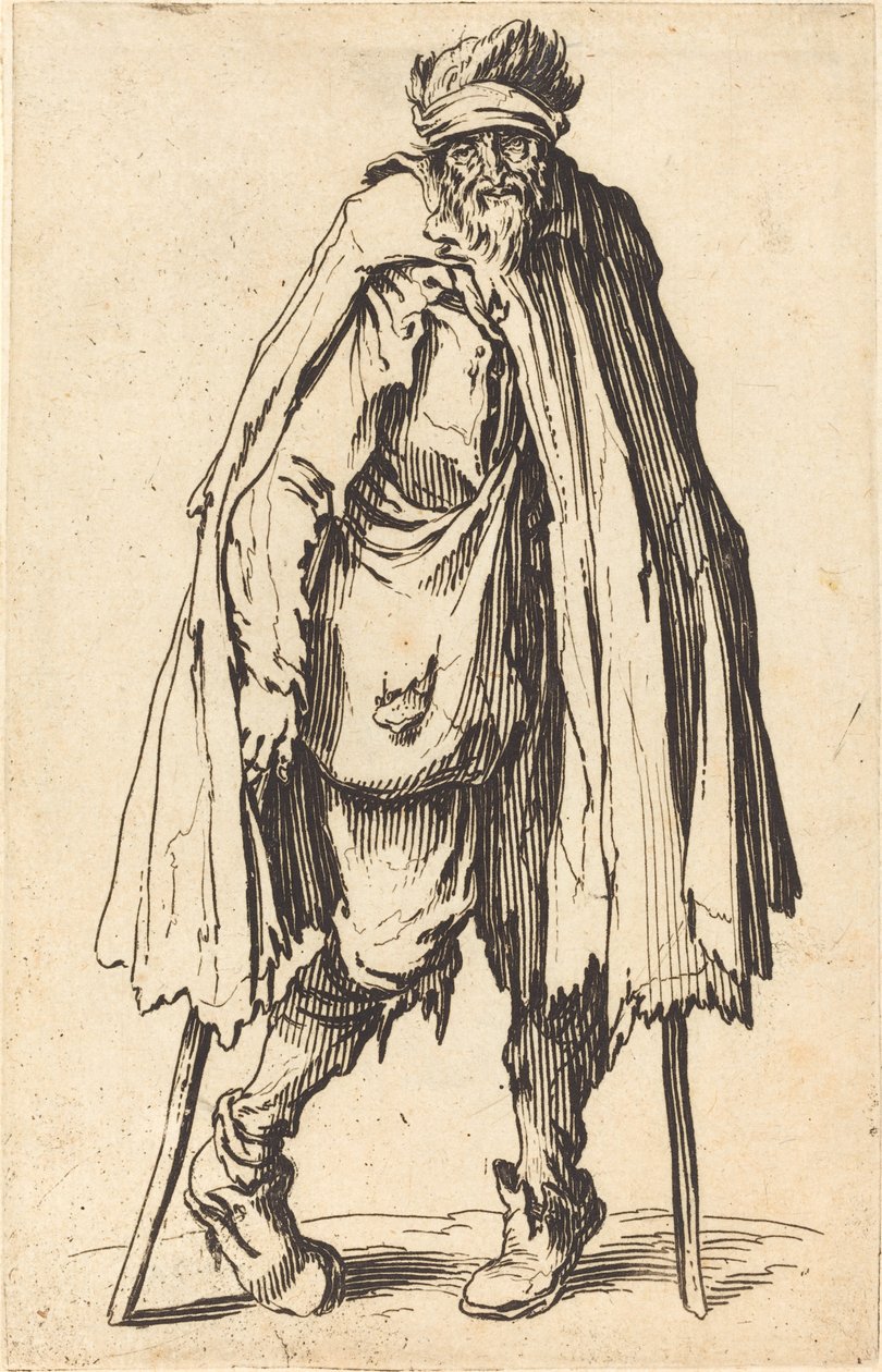 Koldus mankóval és zsákkal, c. 1622. alkotó: Jacques Callot