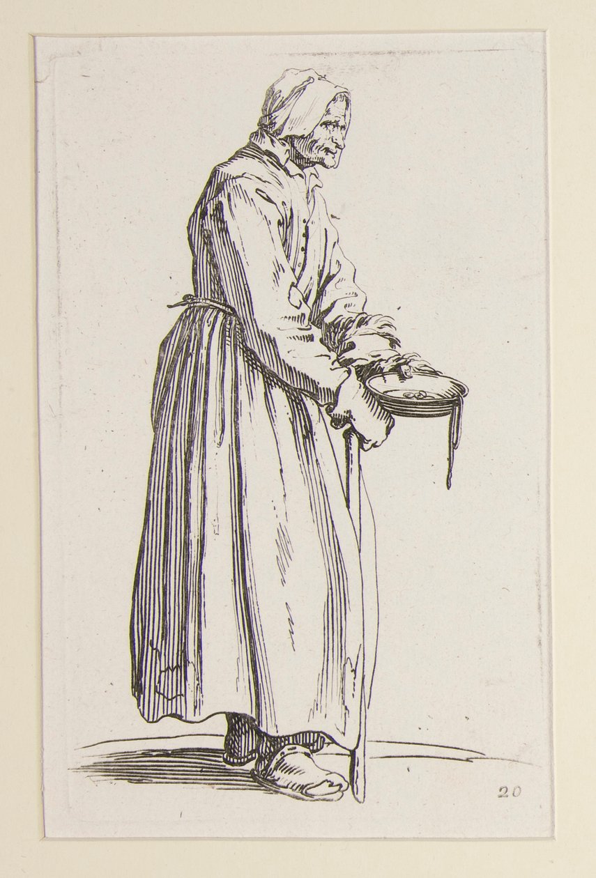 Egy tálat cipelő koldusasszony a The Beggars-től (La mendiante a la sebille) alkotó: Jacques Callot