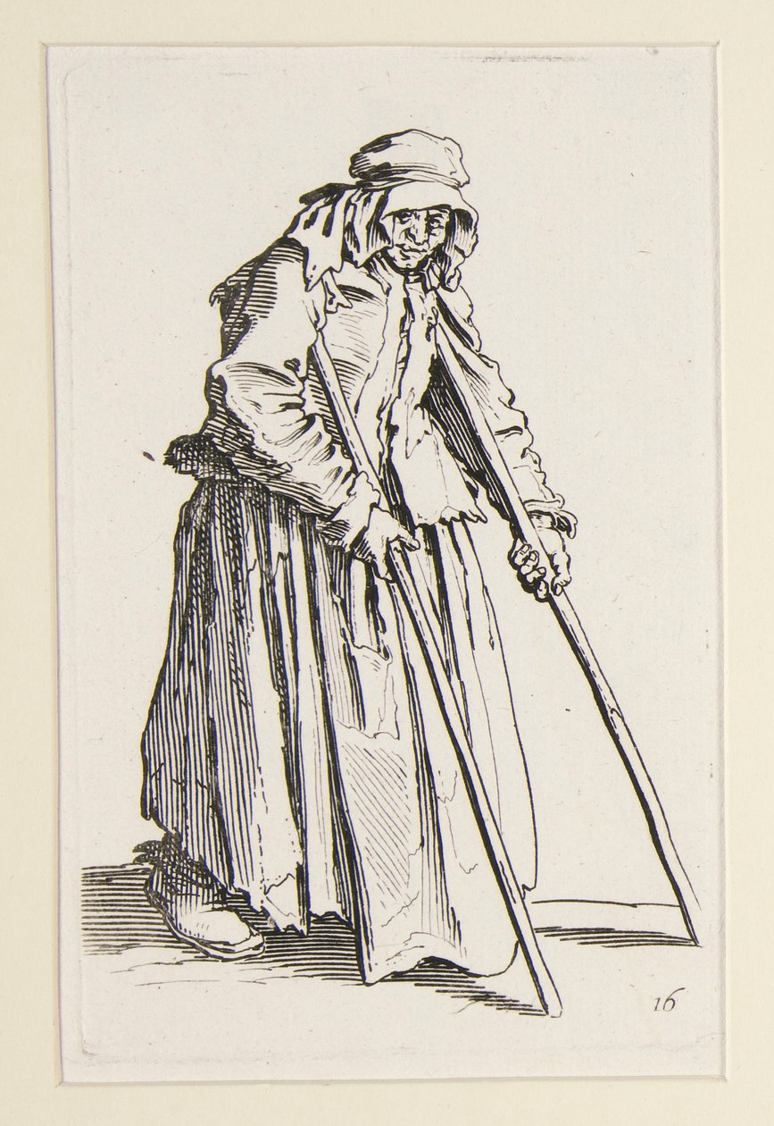 Mankós koldusasszony, a Koldusok című filmből (La mendiante aux bequilles) alkotó: Jacques Callot