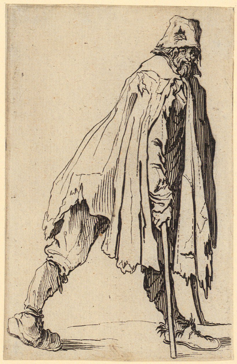 Koldus mankóval és kalappal, a „Koldusok” sorozat 4. lapja alkotó: Jacques Callot