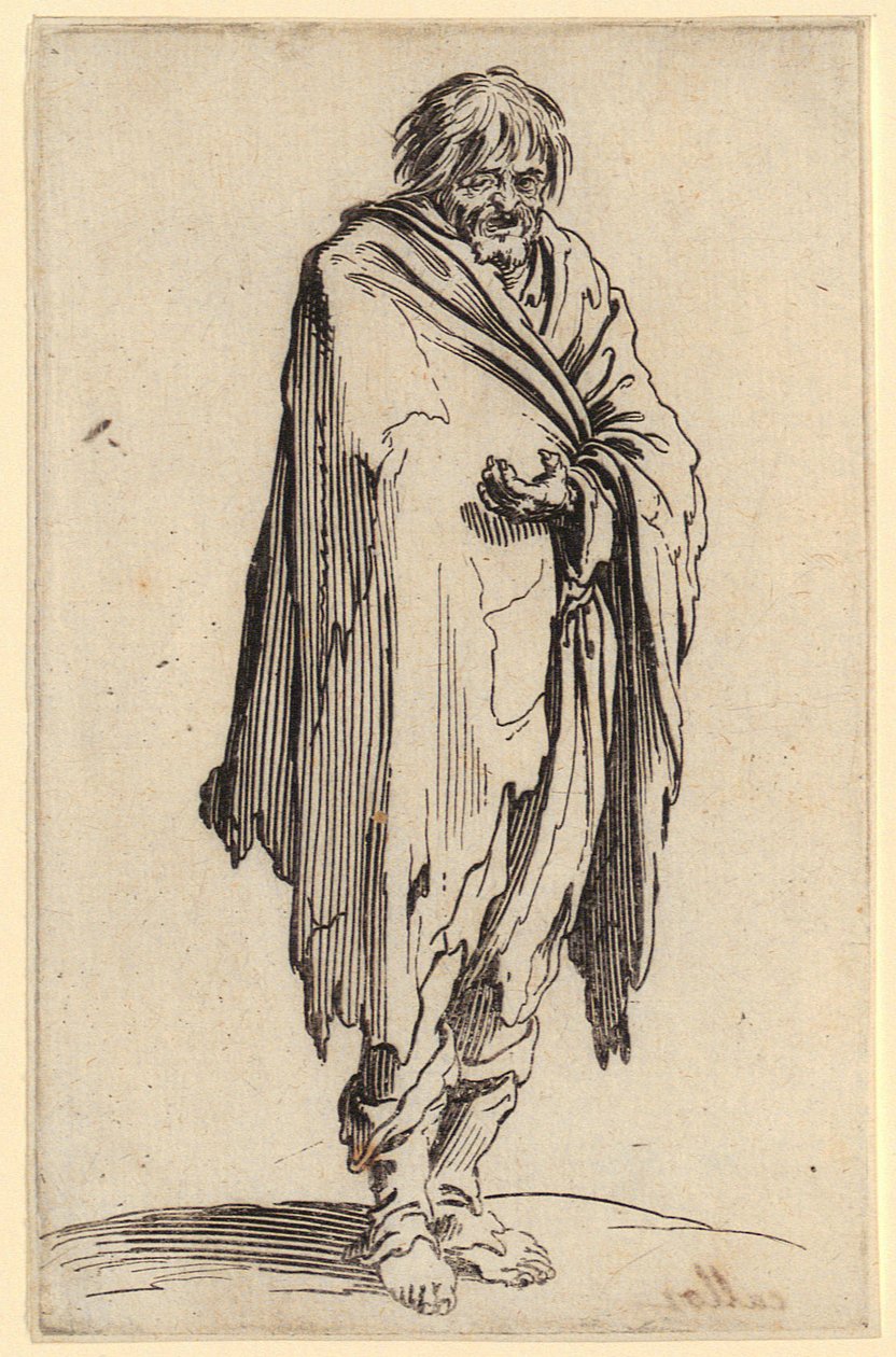Mezítlábas koldus, A koldusok sorozat 12. lapja alkotó: Jacques Callot