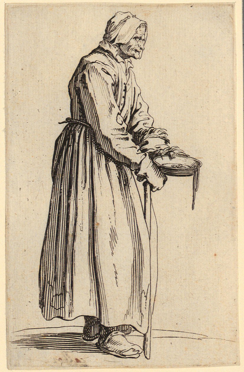 Koldusnő tányérral, A koldusok sorozat 20. lapja alkotó: Jacques Callot
