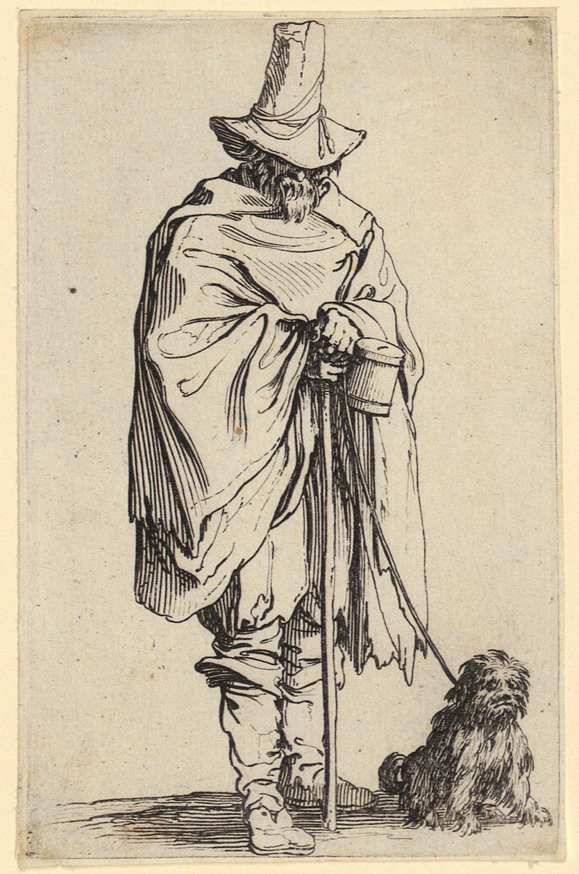 Vak ember és kutyája, a „Koldusok” sorozat 22. lapja alkotó: Jacques Callot