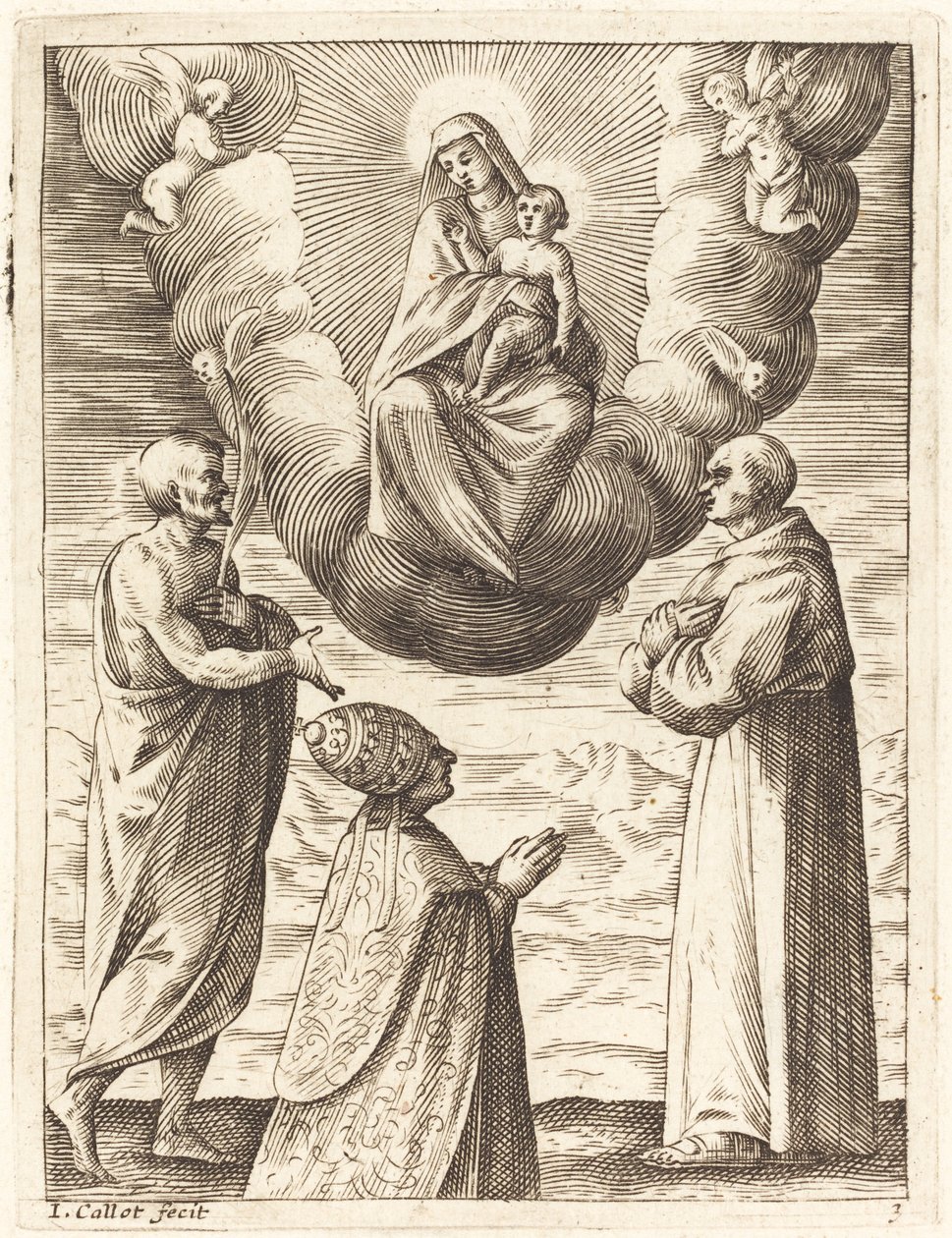 VIII. Bonifác Szent Ferenccel és Crispinnel a Szűzet és a Gyermeket imádva alkotó: Jacques Callot