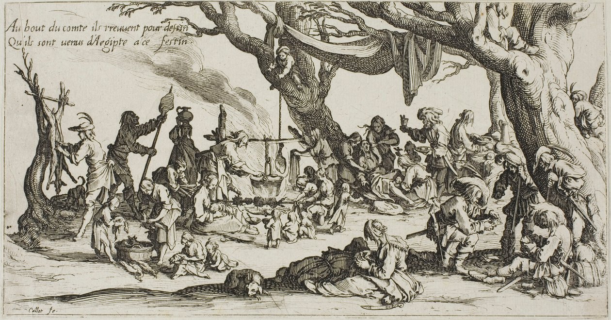 A cigányok kempingje: Az ünnep előkészítése alkotó: Jacques Callot