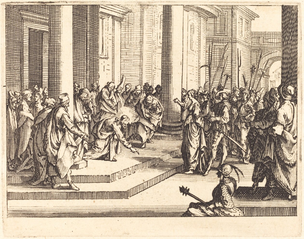 Krisztus és a házasságtörésen elhurcolt asszony, 1635. alkotó: Jacques Callot