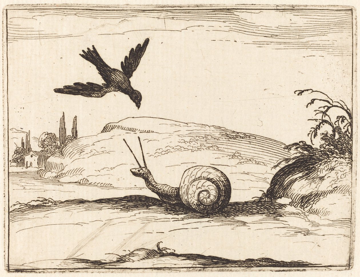 Varjú és csiga alkotó: Jacques Callot