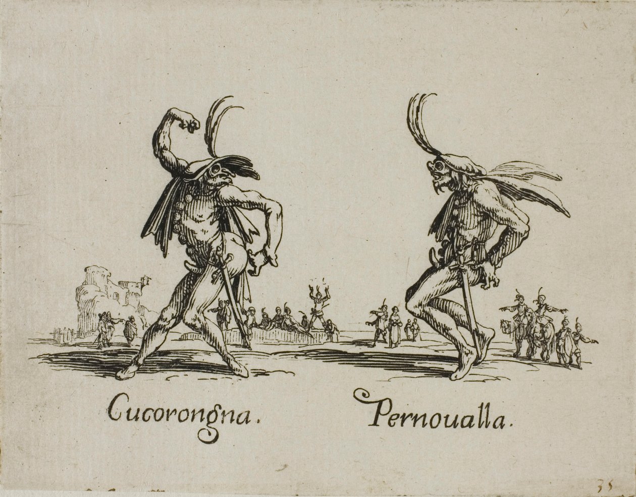 Cucorongna - Pernovalla, 2. tányér a Balli di Sfessania-ból alkotó: Jacques Callot