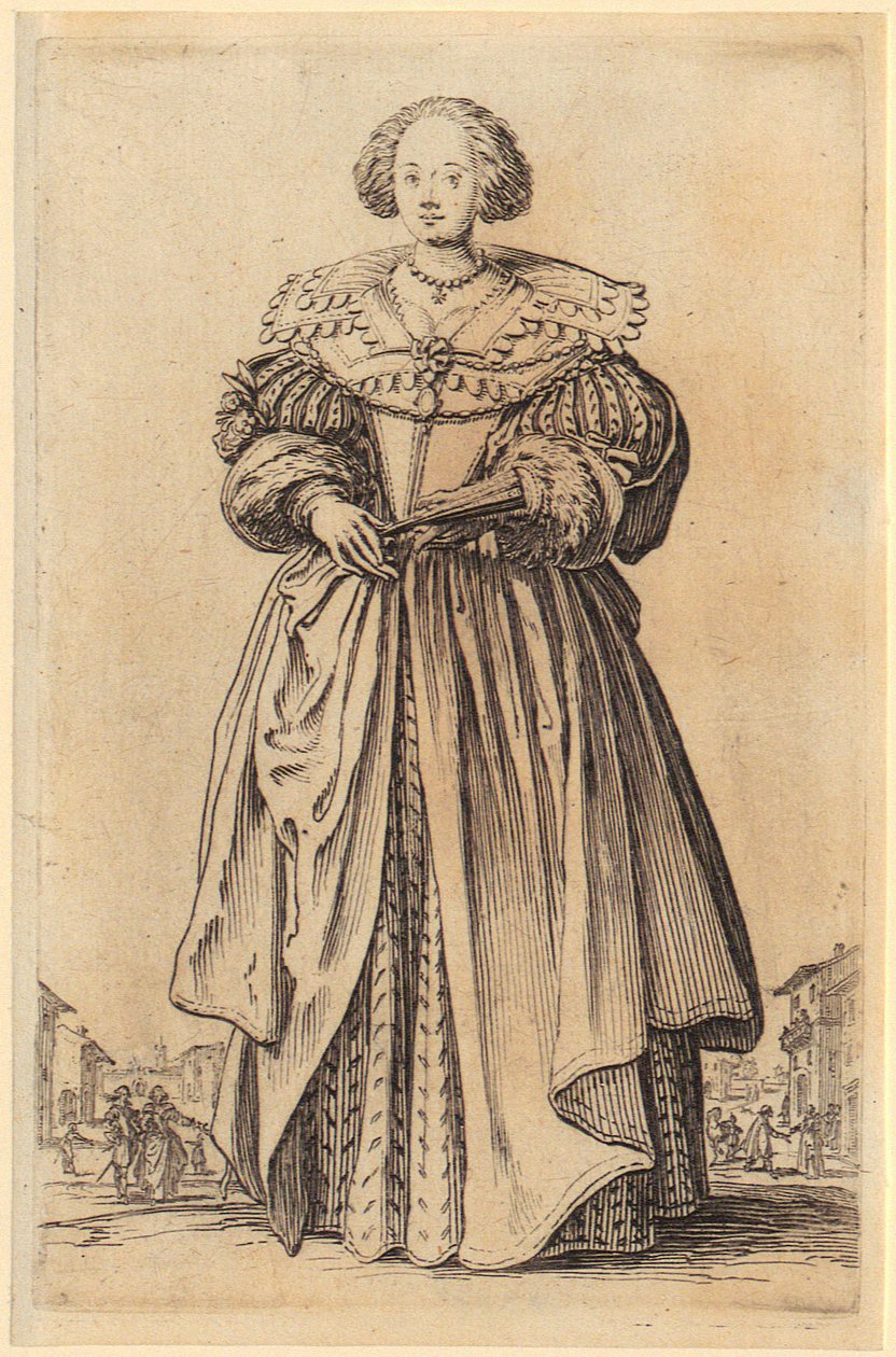 Hölgy legyezővel, a „Nemesség” sorozat 9. lapja alkotó: Jacques Callot