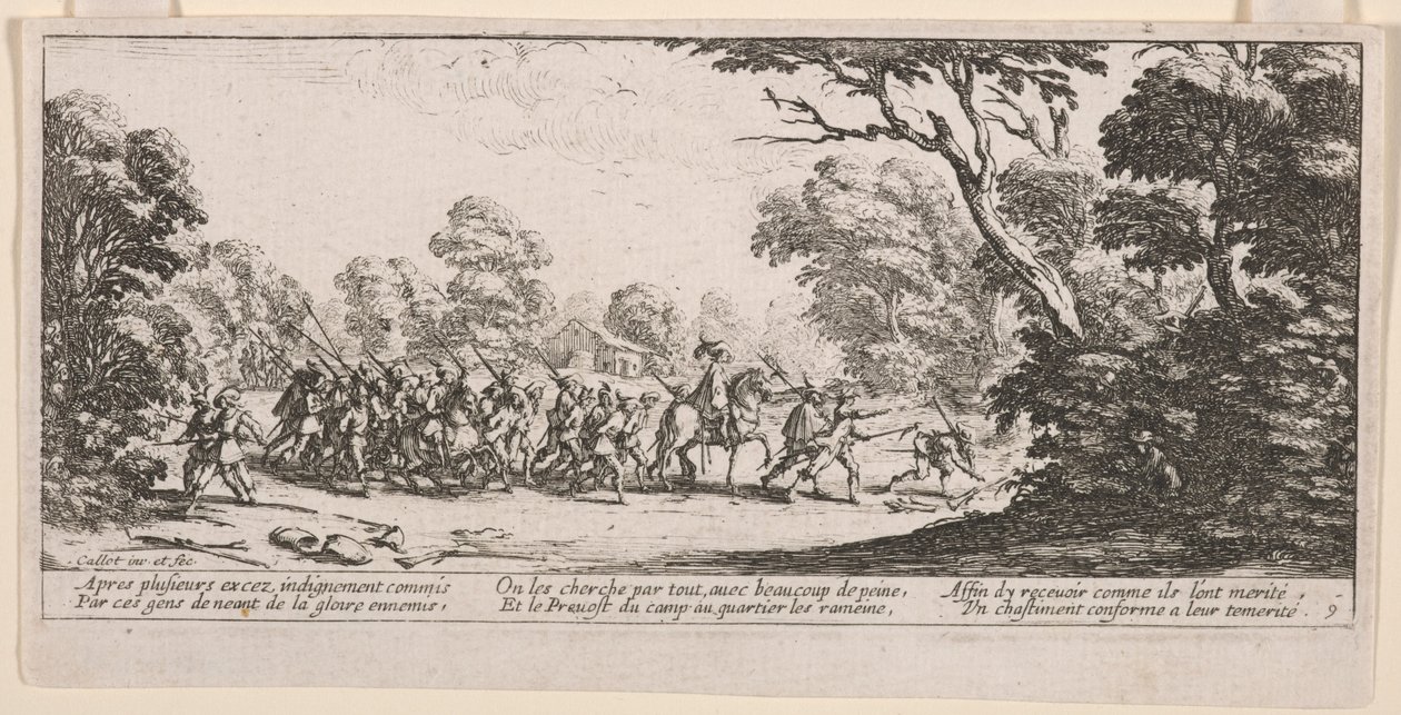 A gonosztevők felfedezése, illusztráció A háború nagy nyomorúságaiból alkotó: Jacques Callot