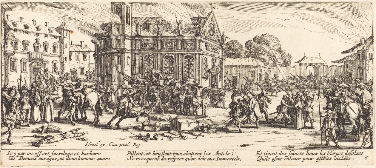 Egy kolostor megsemmisítése, c. 1633. alkotó: Jacques Callot