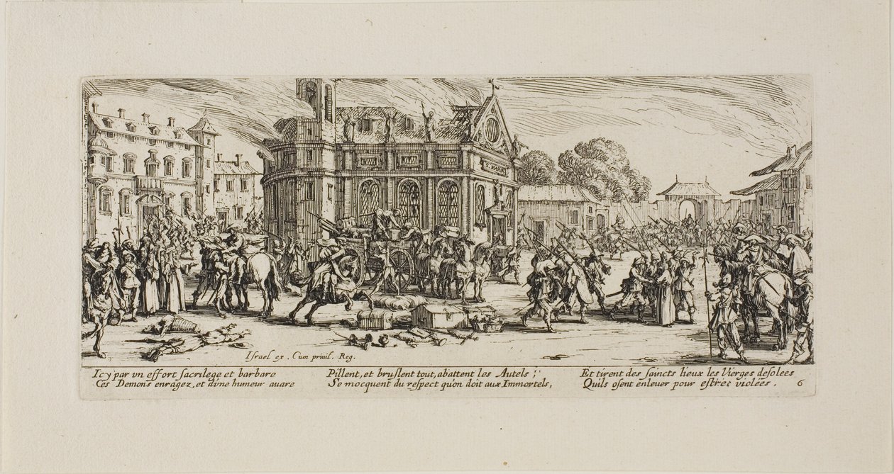 Egy kolostor megsemmisítése, hatodik lemez a háború nyomorúságából alkotó: Jacques Callot