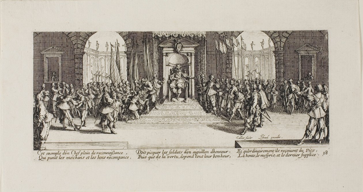 Jutalmak kiosztása, tizennyolcas tábla A háború nyomorúságából alkotó: Jacques Callot