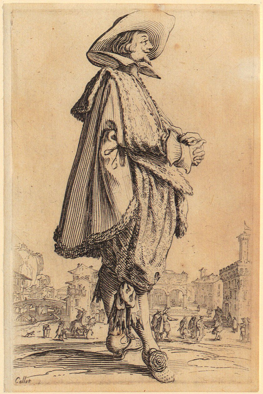 Kalapos nemesúr összekulcsolt kézzel, „A nemesség” sorozat 11. lapja alkotó: Jacques Callot