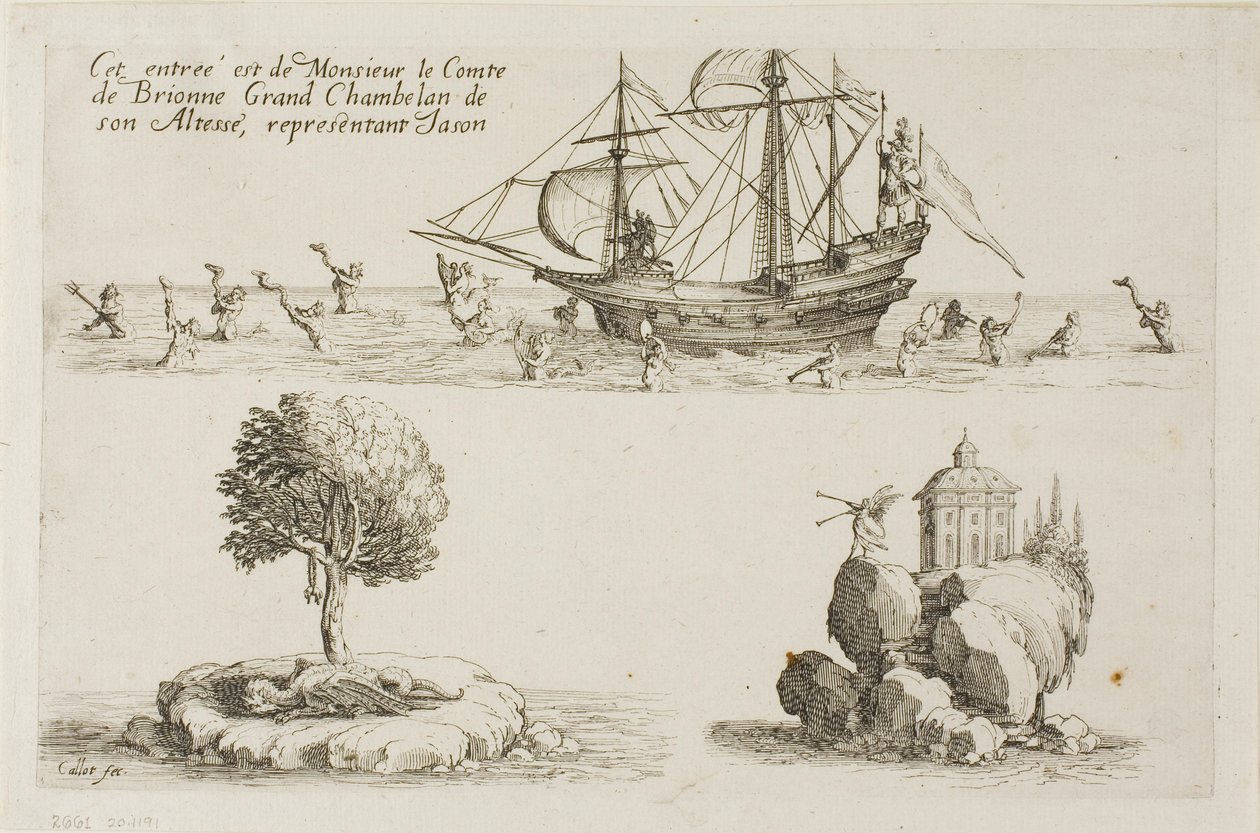 M. le Comte de Brionne, Őfelsége nagykamarás, Jasont képviselő bejegyzése a Harc a sorompónál című filmből alkotó: Jacques Callot