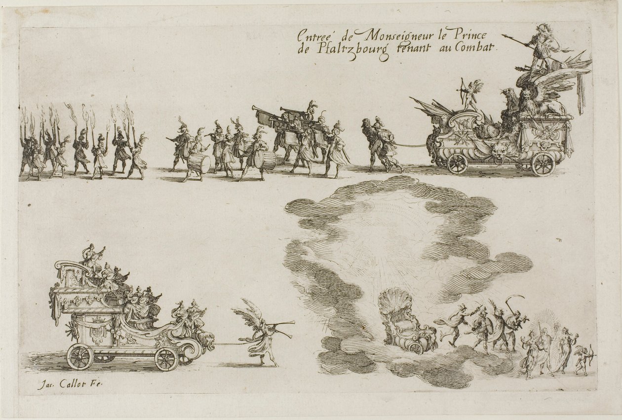 Monseigneur, Phalsbourg hercegének, a harc védőjének belépése a Harc a sorompónál című részből alkotó: Jacques Callot