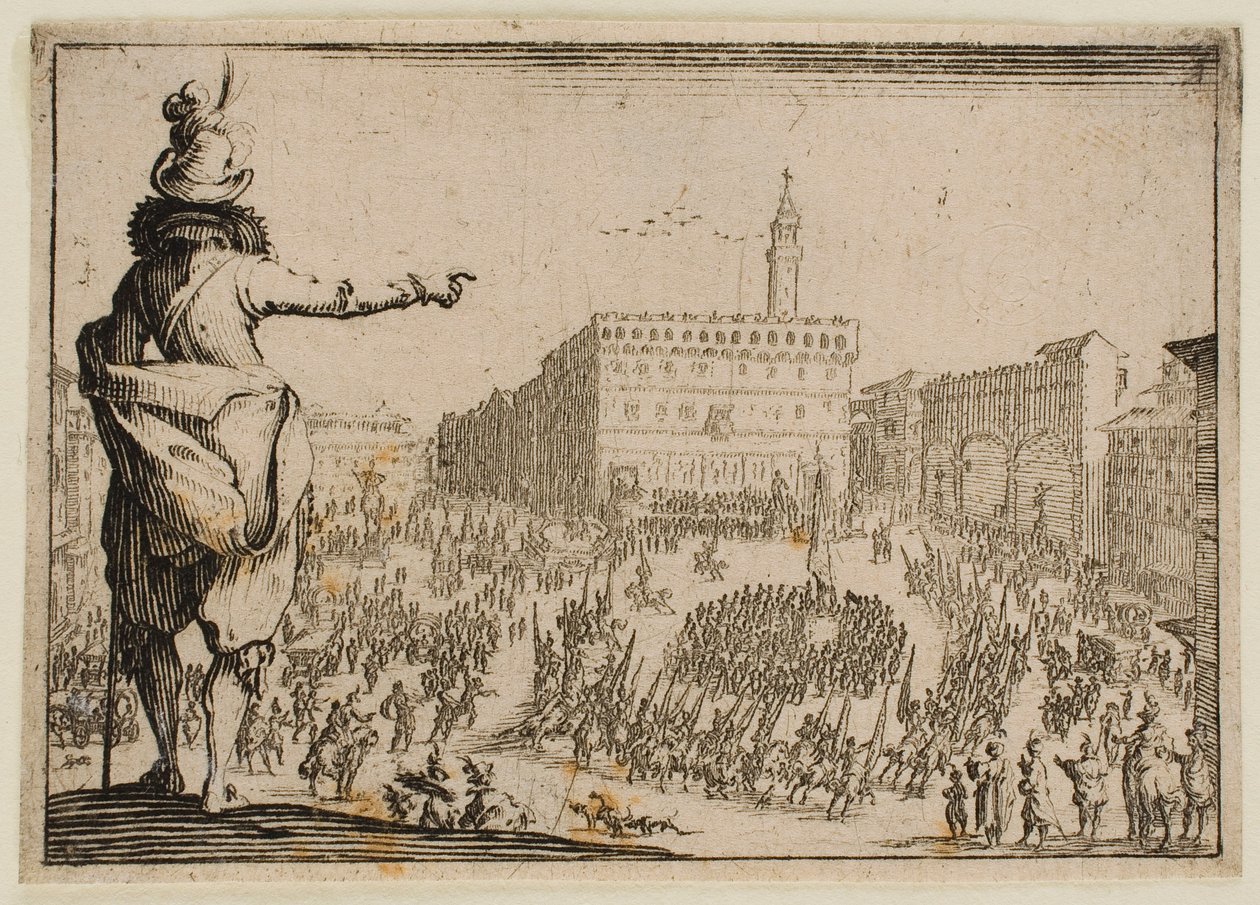 Fesztivál a firenzei Piazza Signoria téren, „A kapricsek” című műből (firenzei kiadás) alkotó: Jacques Callot